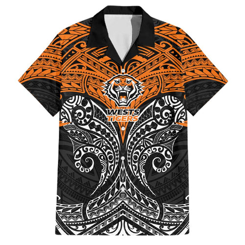 Personalized Wests Tigers Family Matching Off Shoulder Short Dress and Hawaiian Shirt Polynesian Tribal Pattern Style