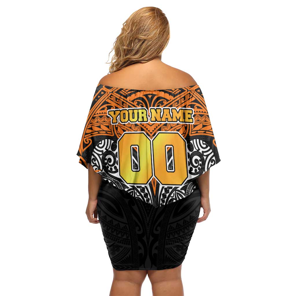 Personalized Wests Tigers Family Matching Off Shoulder Short Dress and Hawaiian Shirt Polynesian Tribal Pattern Style