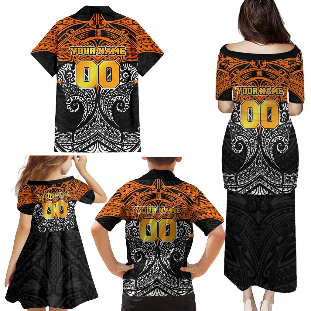 Personalized Wests Tigers Family Matching Puletasi and Hawaiian Shirt Polynesian Tribal Pattern Style
