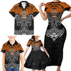 Personalized Wests Tigers Family Matching Short Sleeve Bodycon Dress and Hawaiian Shirt Polynesian Tribal Pattern Style