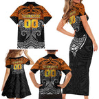 Personalized Wests Tigers Family Matching Short Sleeve Bodycon Dress and Hawaiian Shirt Polynesian Tribal Pattern Style