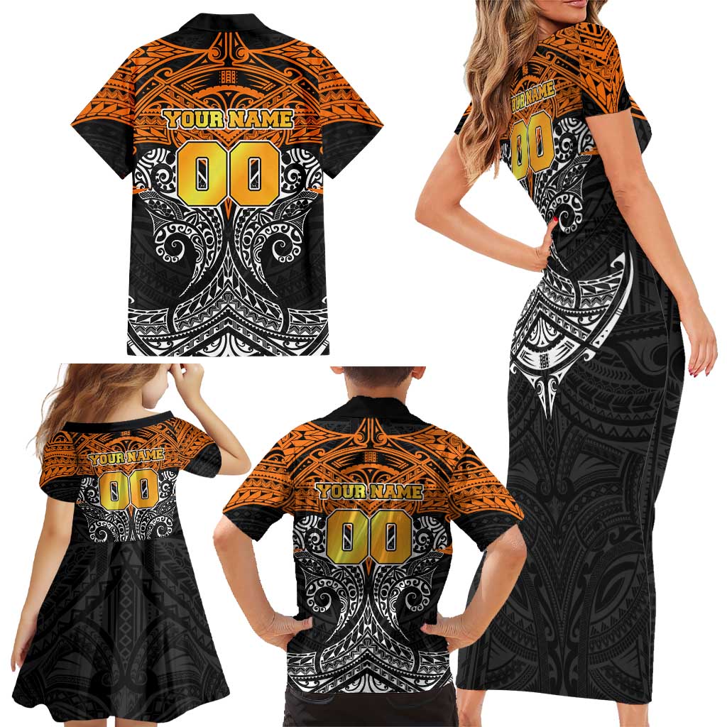 Personalized Wests Tigers Family Matching Short Sleeve Bodycon Dress and Hawaiian Shirt Polynesian Tribal Pattern Style
