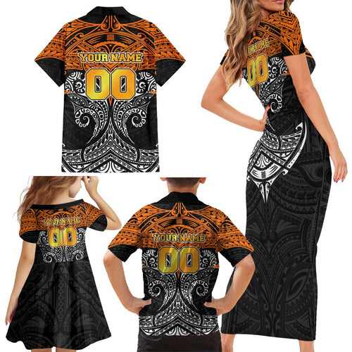 Personalized Wests Tigers Family Matching Short Sleeve Bodycon Dress and Hawaiian Shirt Polynesian Tribal Pattern Style