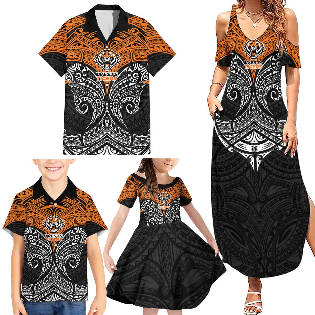 Personalized Wests Tigers Family Matching Summer Maxi Dress and Hawaiian Shirt Polynesian Tribal Pattern Style