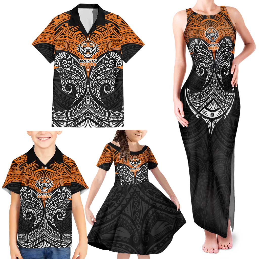 Personalized Wests Tigers Family Matching Tank Maxi Dress and Hawaiian Shirt Polynesian Tribal Pattern Style