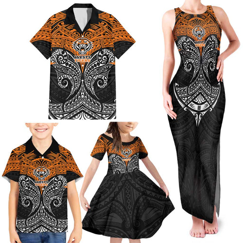 Personalized Wests Tigers Family Matching Tank Maxi Dress and Hawaiian Shirt Polynesian Tribal Pattern Style
