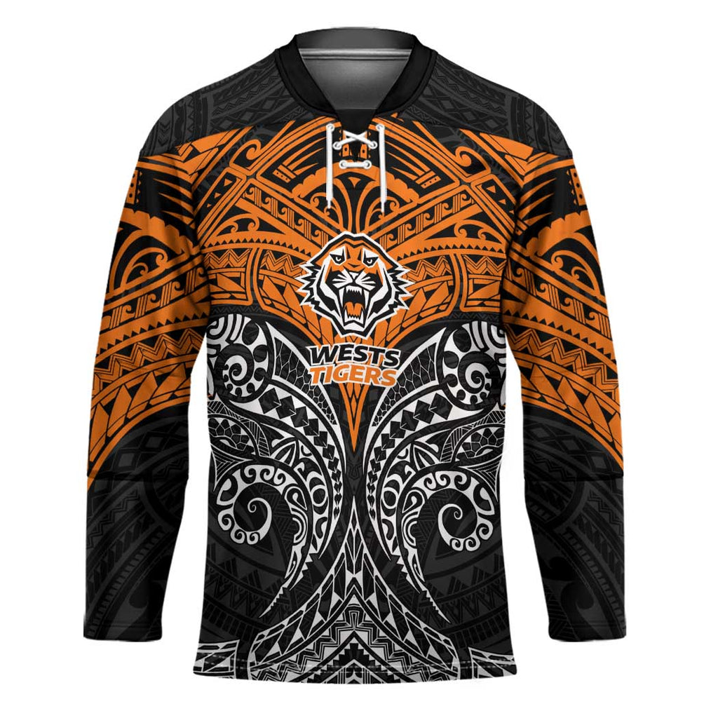 Personalized Wests Tigers Hockey Jersey Polynesian Tribal Pattern Style