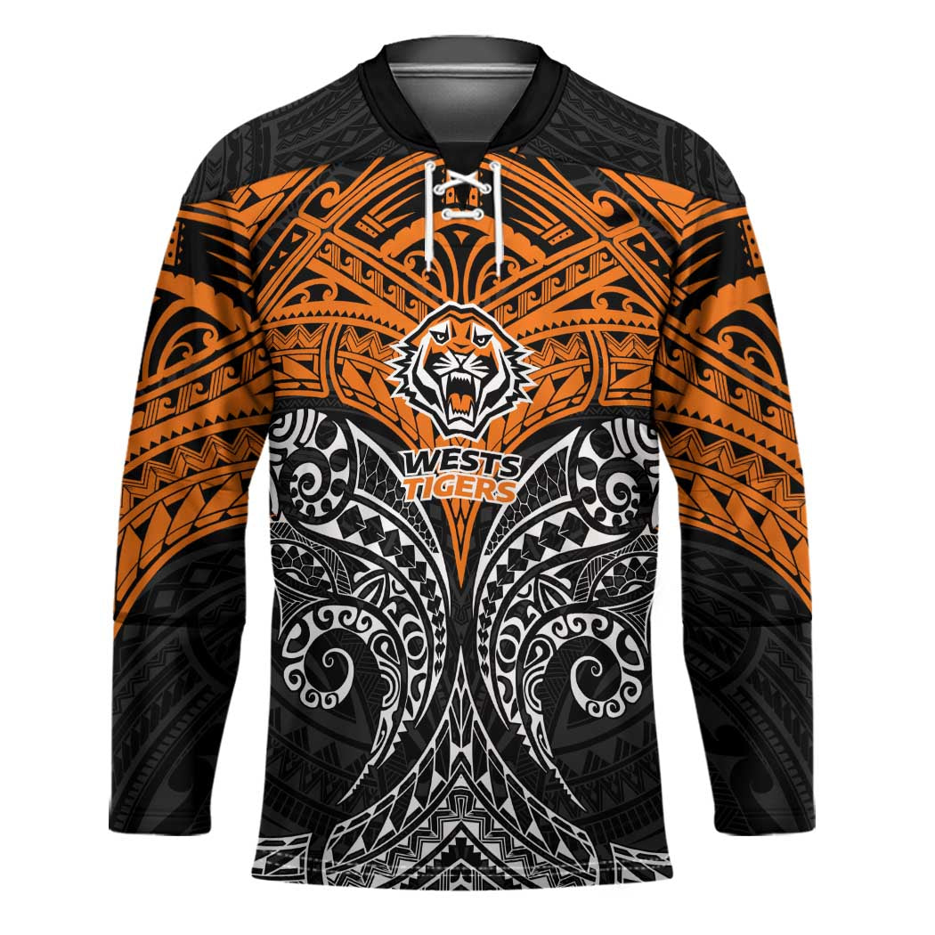 Personalized Wests Tigers Hockey Jersey Polynesian Tribal Pattern Style