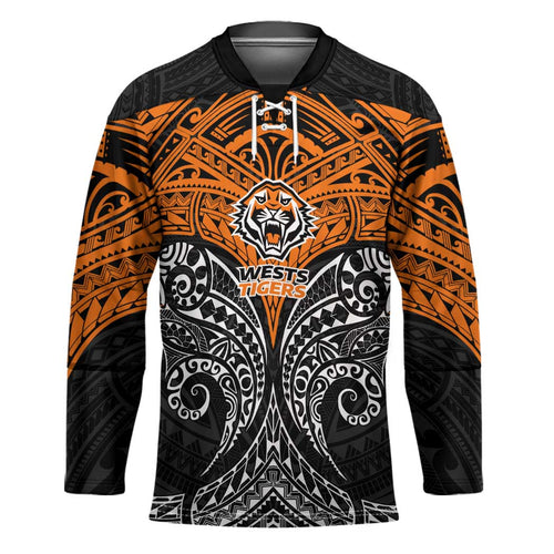 Personalized Wests Tigers Hockey Jersey Polynesian Tribal Pattern Style