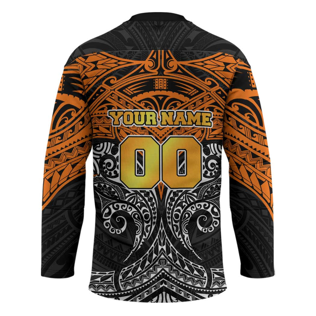 Personalized Wests Tigers Hockey Jersey Polynesian Tribal Pattern Style