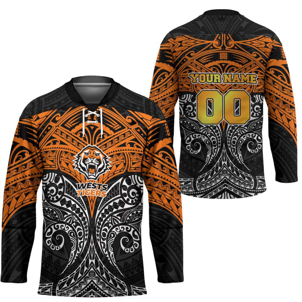 Personalized Wests Tigers Hockey Jersey Polynesian Tribal Pattern Style