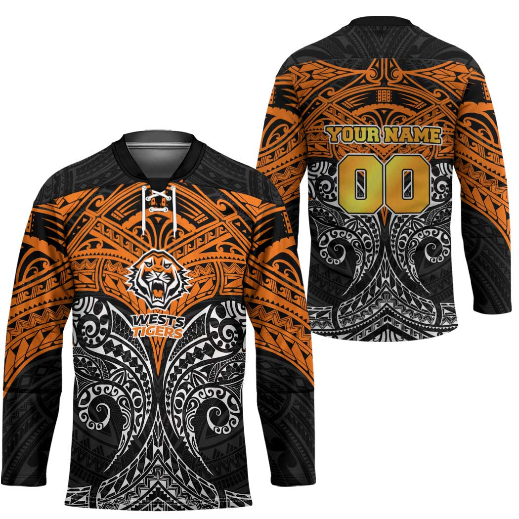 Personalized Wests Tigers Hockey Jersey Polynesian Tribal Pattern Style