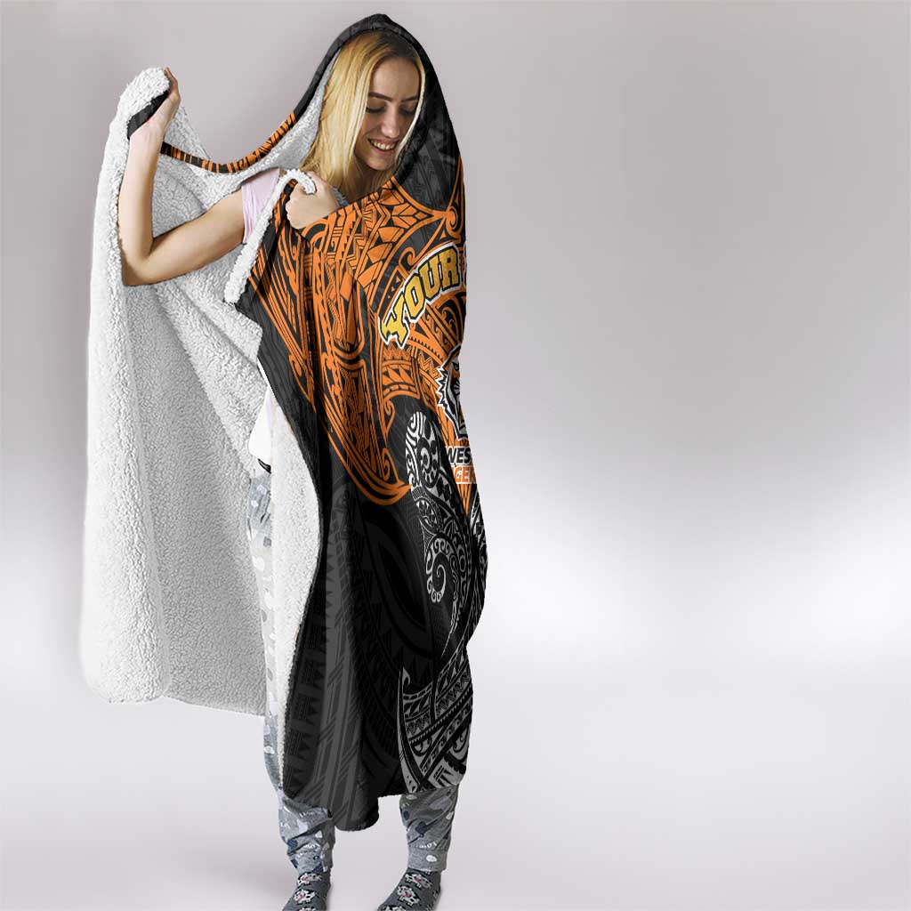 Personalized Wests Tigers Hooded Blanket Polynesian Tribal Pattern Style