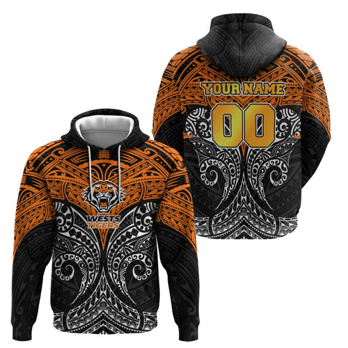 Personalized Wests Tigers Hoodie Polynesian Tribal Pattern Style