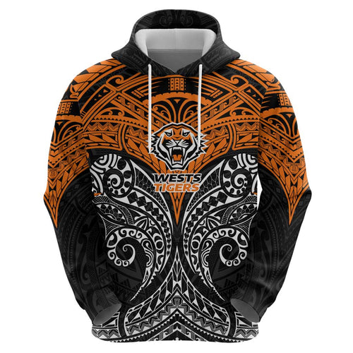 Personalized Wests Tigers Hoodie Polynesian Tribal Pattern Style