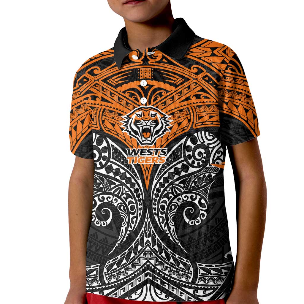 Personalized Wests Tigers Kid Polo Shirt Polynesian Tribal Pattern Style