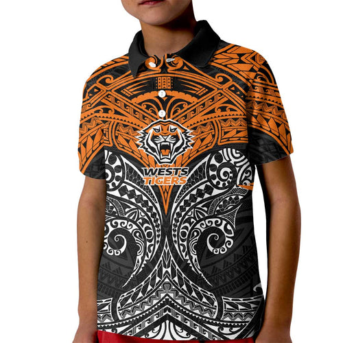 Personalized Wests Tigers Kid Polo Shirt Polynesian Tribal Pattern Style