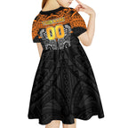 Personalized Wests Tigers Kid Short Sleeve Dress Polynesian Tribal Pattern Style