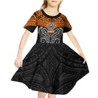 Personalized Wests Tigers Kid Short Sleeve Dress Polynesian Tribal Pattern Style