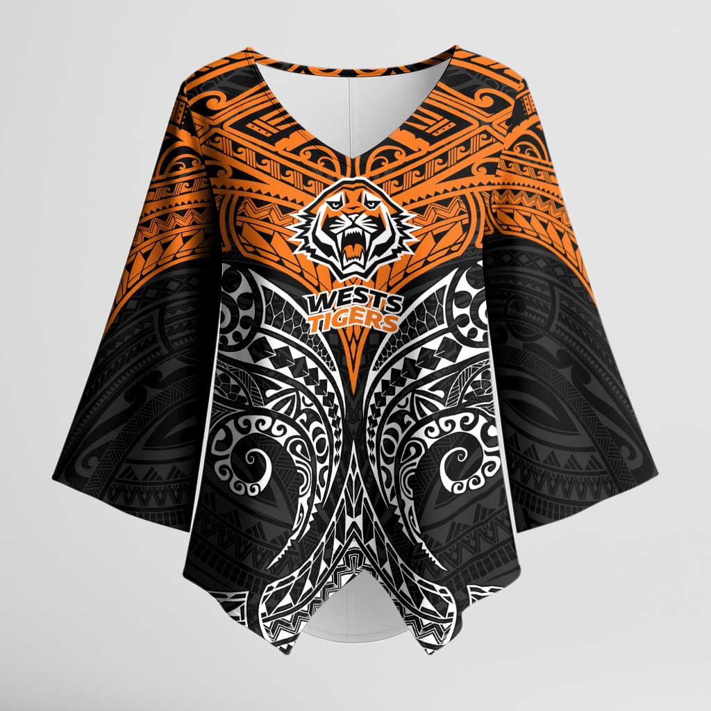Personalized Wests Tigers Kimono Sleeve Blouse Polynesian Tribal Pattern Style