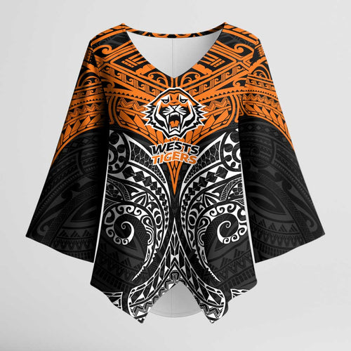 Personalized Wests Tigers Kimono Sleeve Blouse Polynesian Tribal Pattern Style