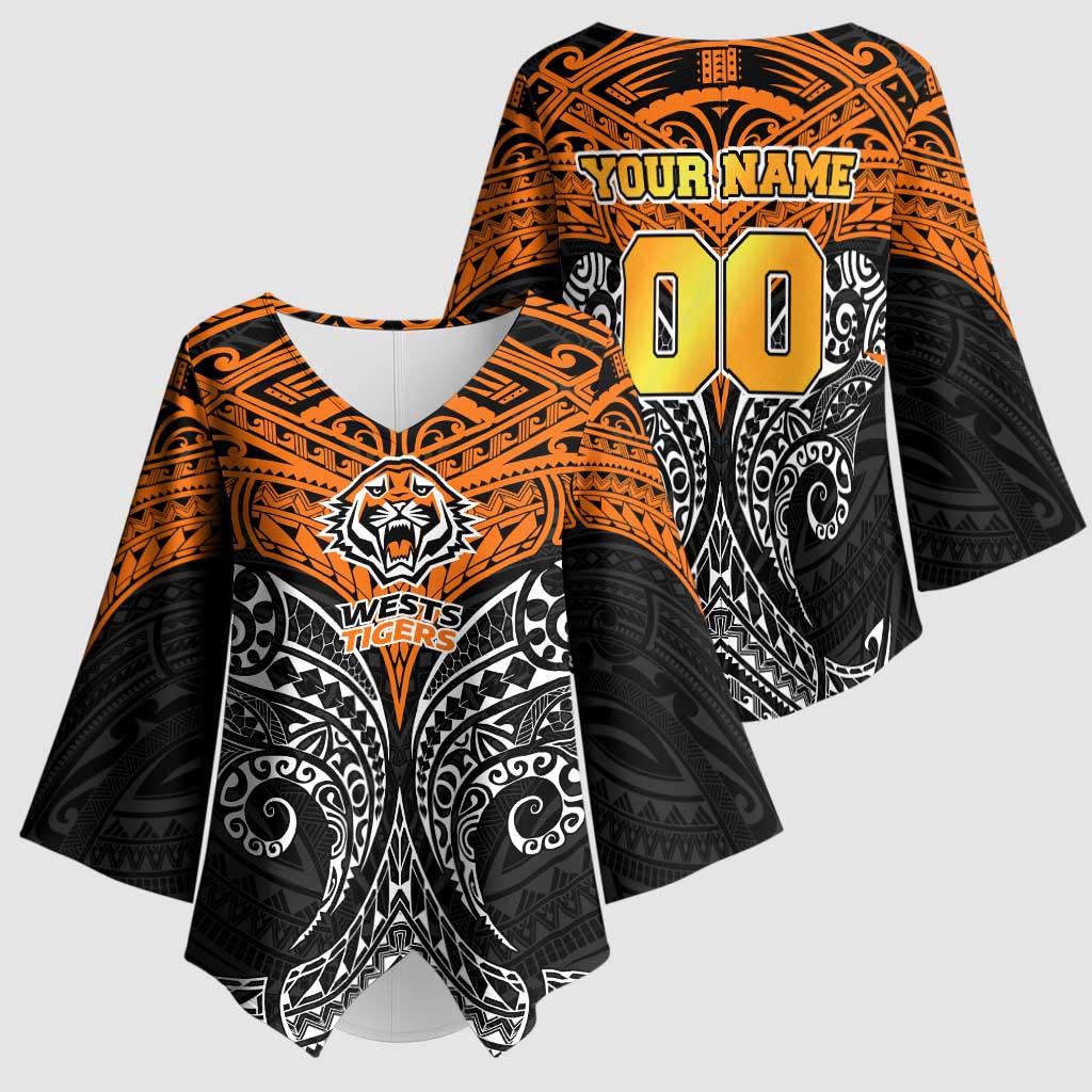 Personalized Wests Tigers Kimono Sleeve Blouse Polynesian Tribal Pattern Style