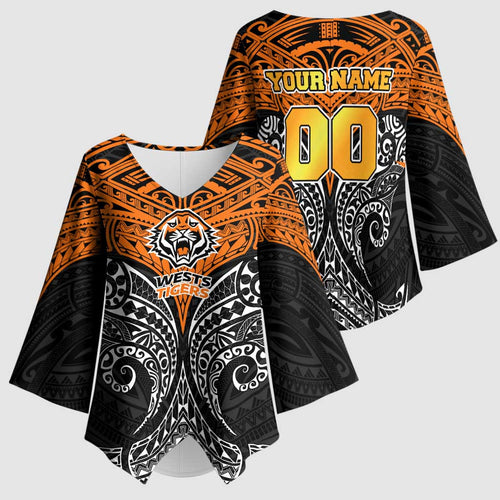 Personalized Wests Tigers Kimono Sleeve Blouse Polynesian Tribal Pattern Style