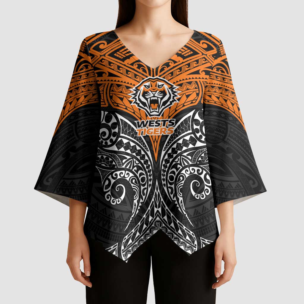 Personalized Wests Tigers Kimono Sleeve Blouse Polynesian Tribal Pattern Style