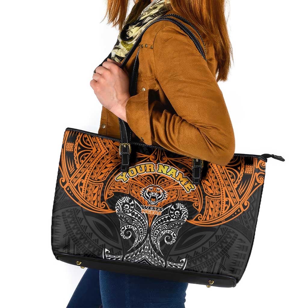Personalized Wests Tigers Leather Tote Bag Polynesian Tribal Pattern Style