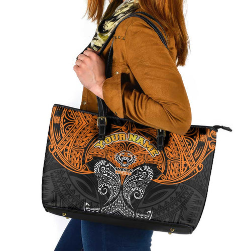 Personalized Wests Tigers Leather Tote Bag Polynesian Tribal Pattern Style