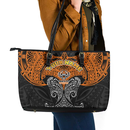 Personalized Wests Tigers Leather Tote Bag Polynesian Tribal Pattern Style