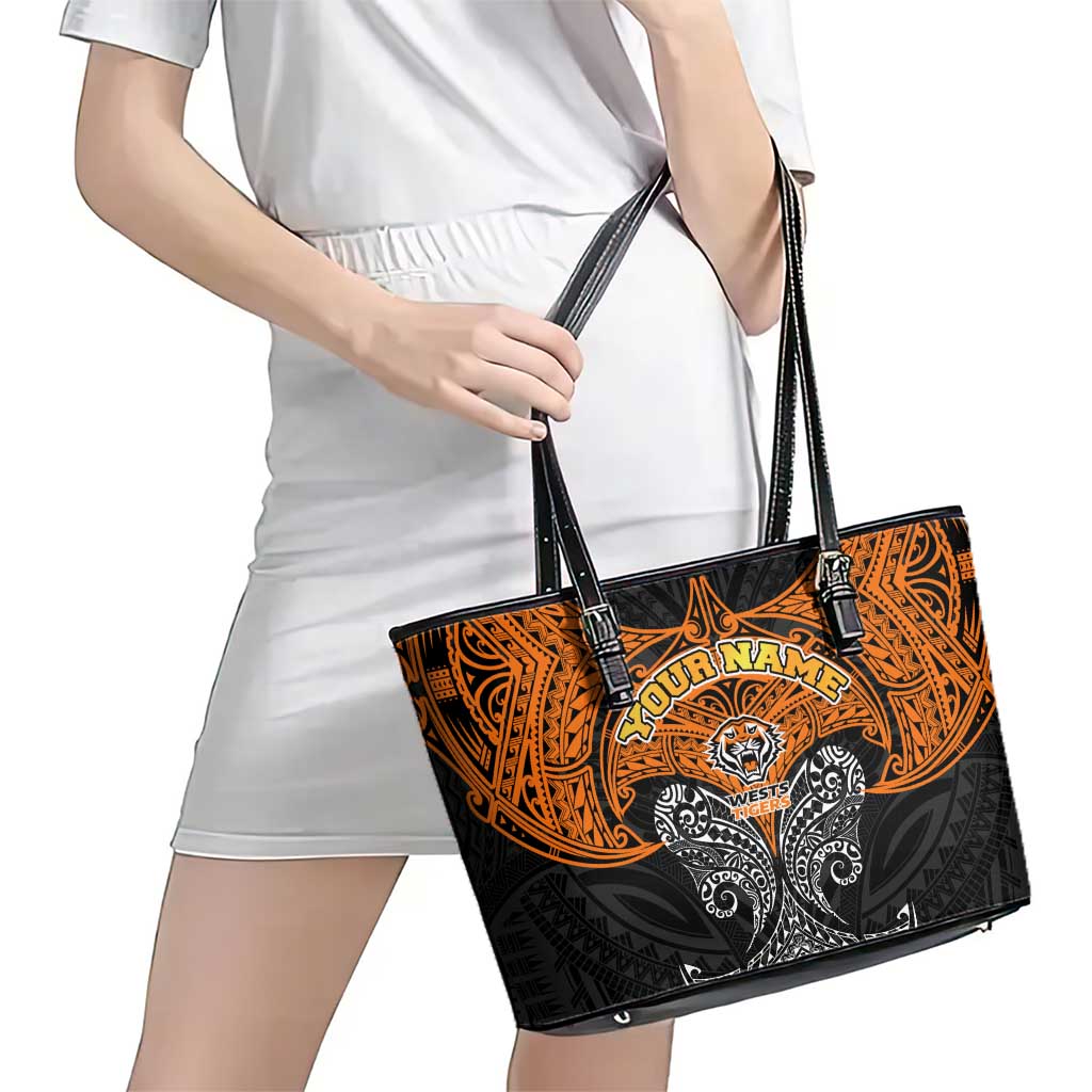 Personalized Wests Tigers Leather Tote Bag Polynesian Tribal Pattern Style