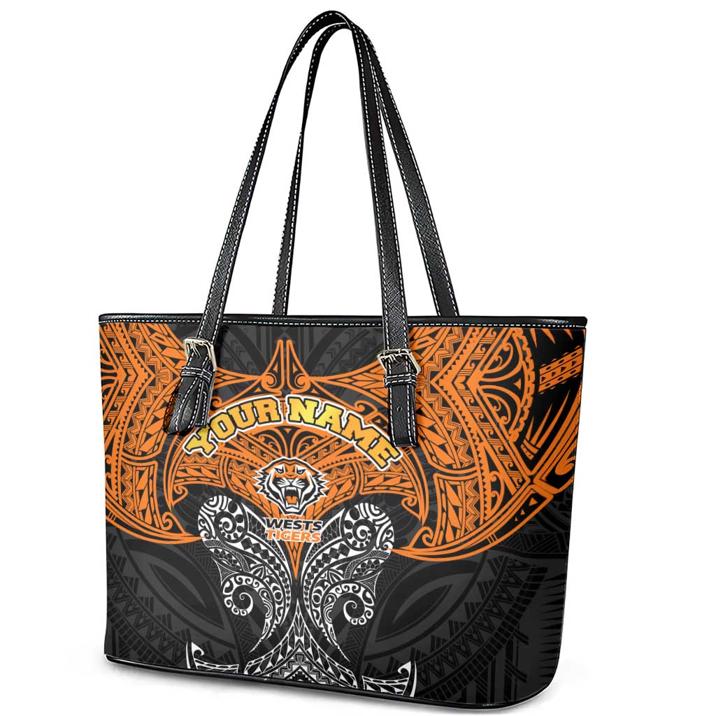 Personalized Wests Tigers Leather Tote Bag Polynesian Tribal Pattern Style