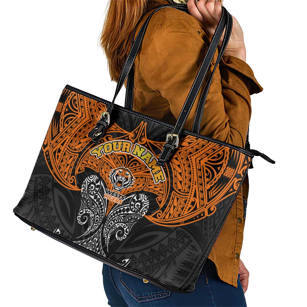 Personalized Wests Tigers Leather Tote Bag Polynesian Tribal Pattern Style