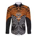 Personalized Wests Tigers Long Sleeve Button Shirt Polynesian Tribal Pattern Style