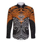 Personalized Wests Tigers Long Sleeve Button Shirt Polynesian Tribal Pattern Style