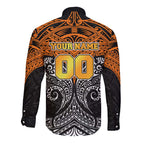 Personalized Wests Tigers Long Sleeve Button Shirt Polynesian Tribal Pattern Style