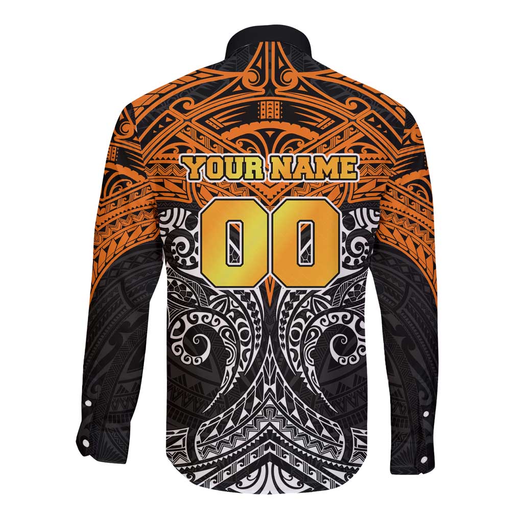Personalized Wests Tigers Long Sleeve Button Shirt Polynesian Tribal Pattern Style