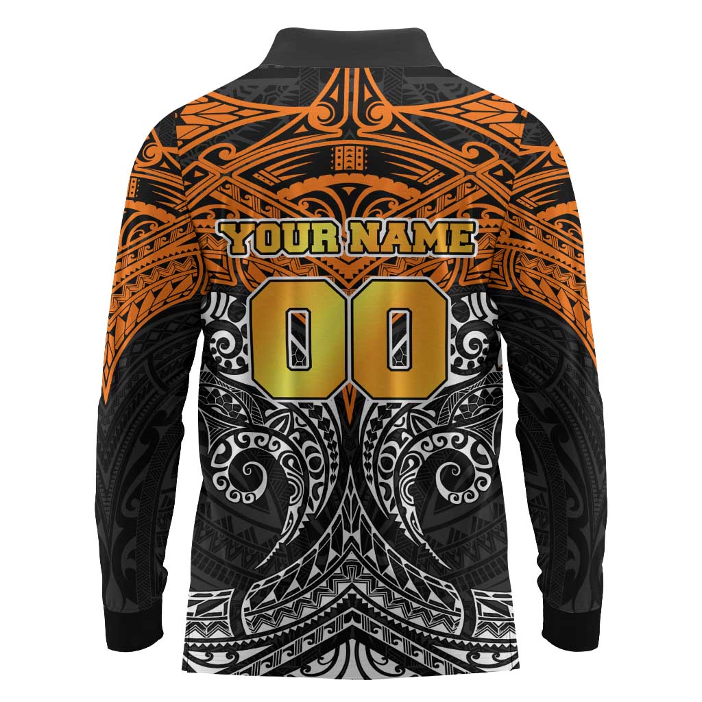 Personalized Wests Tigers Long Sleeve Polo Shirt Polynesian Tribal Pattern Style