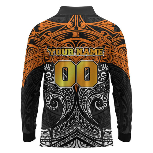 Personalized Wests Tigers Long Sleeve Polo Shirt Polynesian Tribal Pattern Style