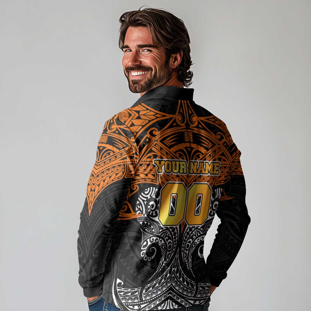 Personalized Wests Tigers Long Sleeve Polo Shirt Polynesian Tribal Pattern Style