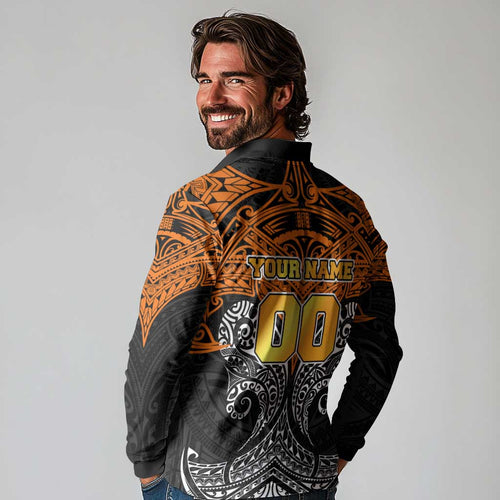 Personalized Wests Tigers Long Sleeve Polo Shirt Polynesian Tribal Pattern Style