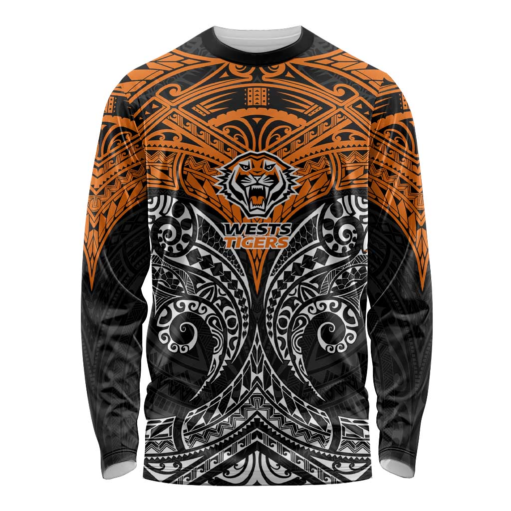 Personalized Wests Tigers Long Sleeve Shirt Polynesian Tribal Pattern Style