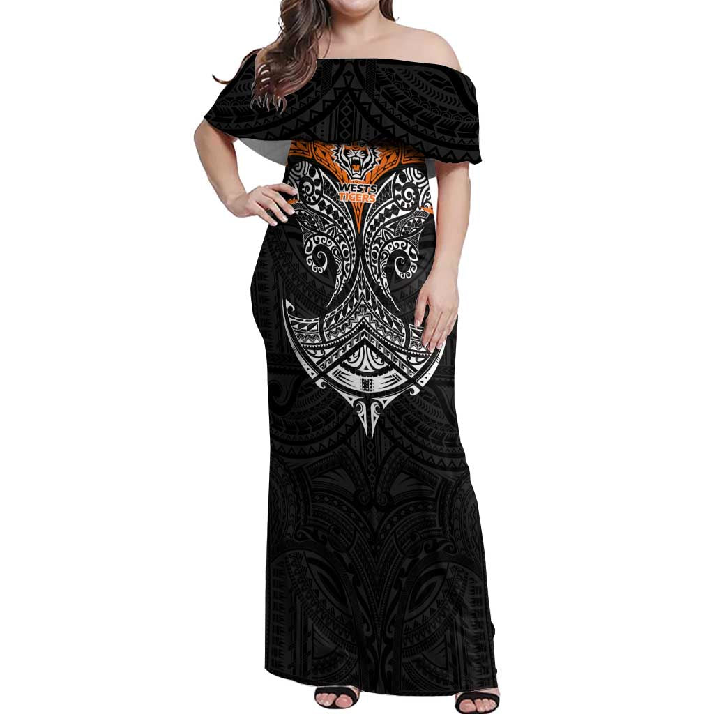 Personalized Wests Tigers Off Shoulder Maxi Dress Polynesian Tribal Pattern Style