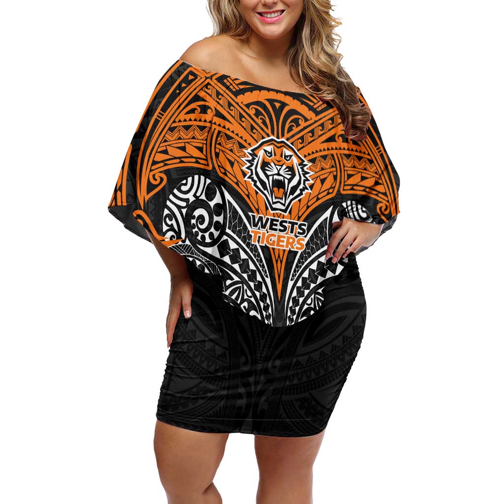 Personalized Wests Tigers Off Shoulder Short Dress Polynesian Tribal Pattern Style