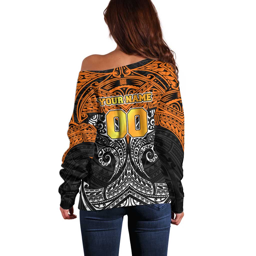 Personalized Wests Tigers Off Shoulder Sweater Polynesian Tribal Pattern Style