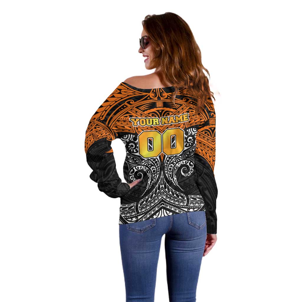 Personalized Wests Tigers Off Shoulder Sweater Polynesian Tribal Pattern Style
