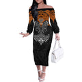 Personalized Wests Tigers Off The Shoulder Long Sleeve Dress Polynesian Tribal Pattern Style