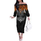 Personalized Wests Tigers Off The Shoulder Long Sleeve Dress Polynesian Tribal Pattern Style