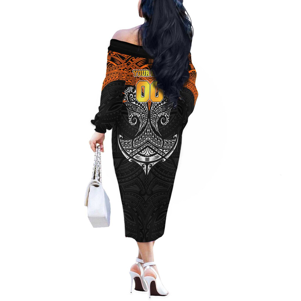 Personalized Wests Tigers Off The Shoulder Long Sleeve Dress Polynesian Tribal Pattern Style